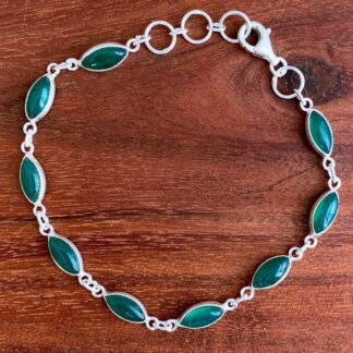 an image of a Green Onyx Marquise and Sterling Silver Bracelet that is 7" long