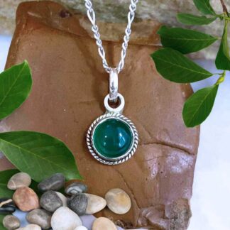 Petite Round Green Onyx Sterling Silver Pendant