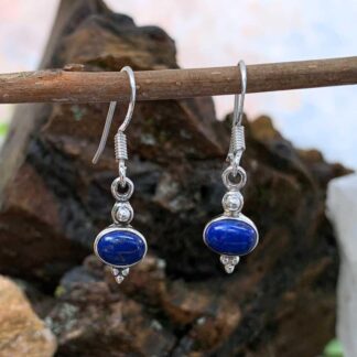 an image of a pair of Dainty Oval Lapis Lazuli and Sterling Silver Earrings