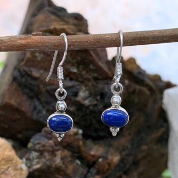 an image of a pair of Dainty Oval Lapis Lazuli and Sterling Silver Earrings