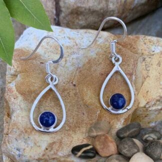 an image of a pair of Open Oval Sterling Silver and Round Lapis Lazuli Earrings