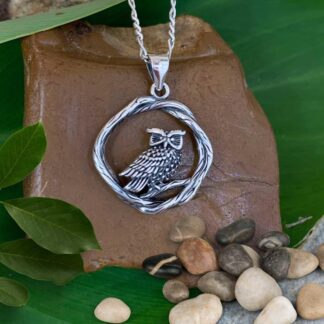 an image of a Sterling Silver Owl in Circular Branch Pendant