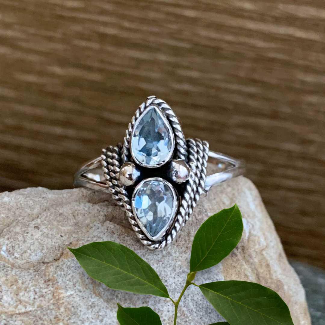 an image of a Double Faceted Blue Topaz and Sterling Silver Ring