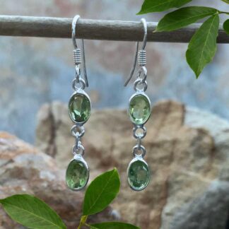 An image of a pair of Double Faceted Peridot and Sterling Silver Earrings