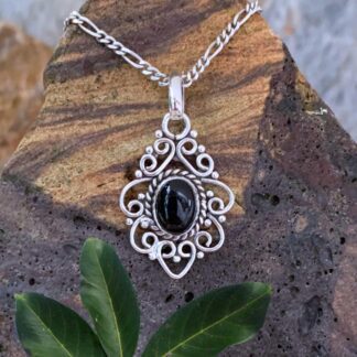 An image of a Filigree Sterling Silver and Black Onyx Pendant