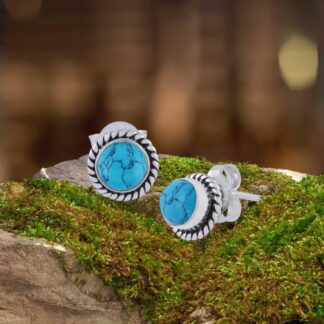 Round Sterling Silver Turquoise Stud Earrings