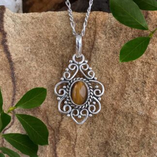 an image of a Filigree Sterling Silver and Tiger's Eye Pendant