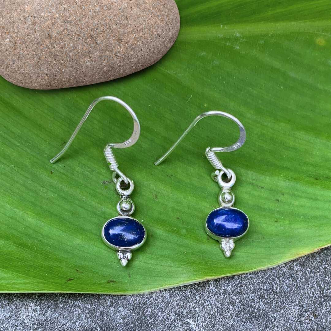 an image of a pair of Dainty Oval Lapis Lazuli and Sterling Silver Earrings
