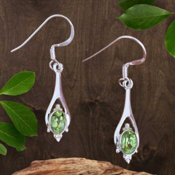 an image of a pair of Polished Sterling Silver and Oval Peridot Earrings