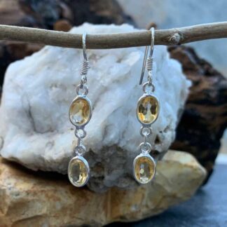 Double Faceted Citrine and Sterling Silver Earrings