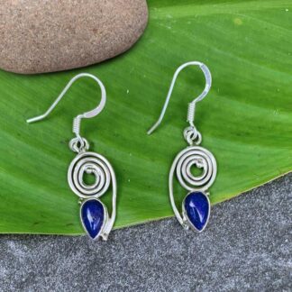 an image of a pair of Teardrop Lapis Lazuli and Spiral Sterling Silver Earrings