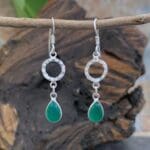 an image of a pair of Hammered Sterling Circle with Green Onyx Teardrop Earrings