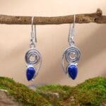 an image of a pair of Teardrop Lapis Lazuli and Spiral Sterling Silver Earrings