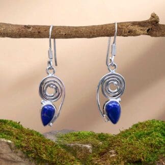 an image of a pair of Teardrop Lapis Lazuli and Spiral Sterling Silver Earrings