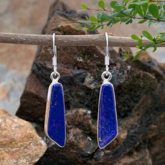 an image of a Contemporary Lapis Lazuli and Sterling Silver Dangle Earrings with an angled cut at the bottom