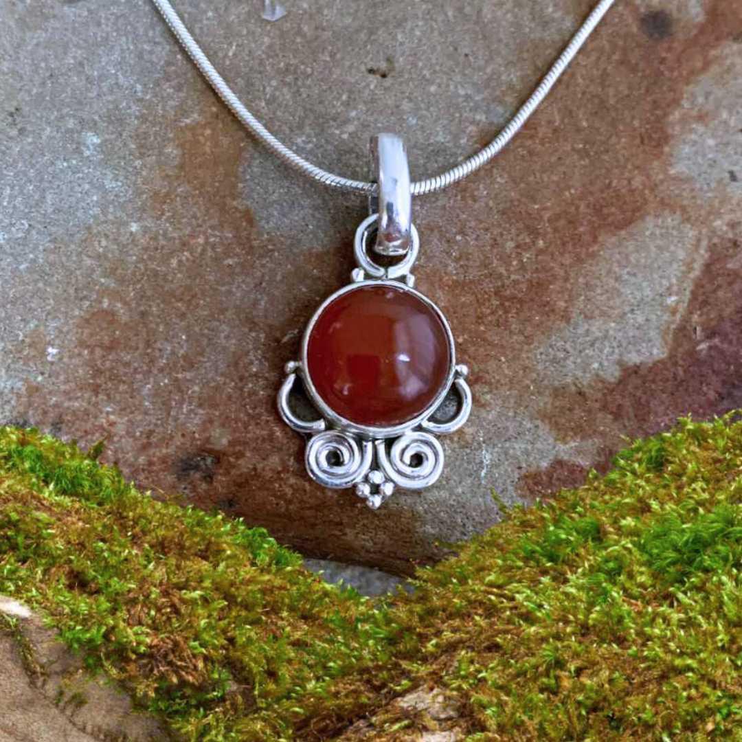 Pretty Carnelian and Sterling Silver Swirl Pendant
