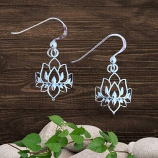 an image of a pair of Curved Open Sterling Silver Lotus Earrings