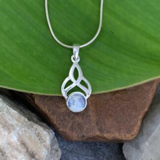 an image of a Sterling Silver Celtic Knot and Rainbow Moonstone Pendant