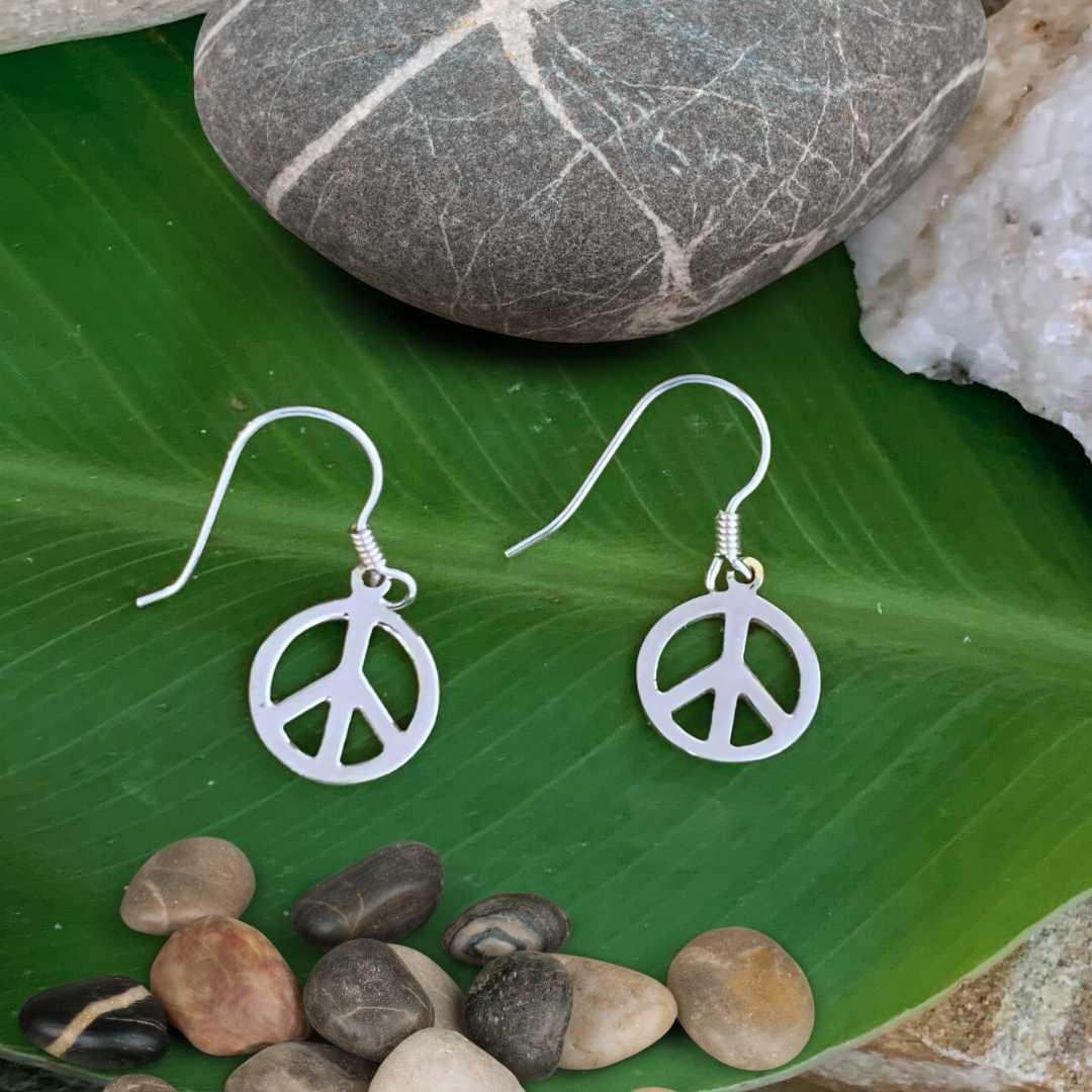 an image of a small pair of Sterling Silver Peace Sign Earrings