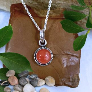 Petite Round Carnelian Sterling Silver Pendant