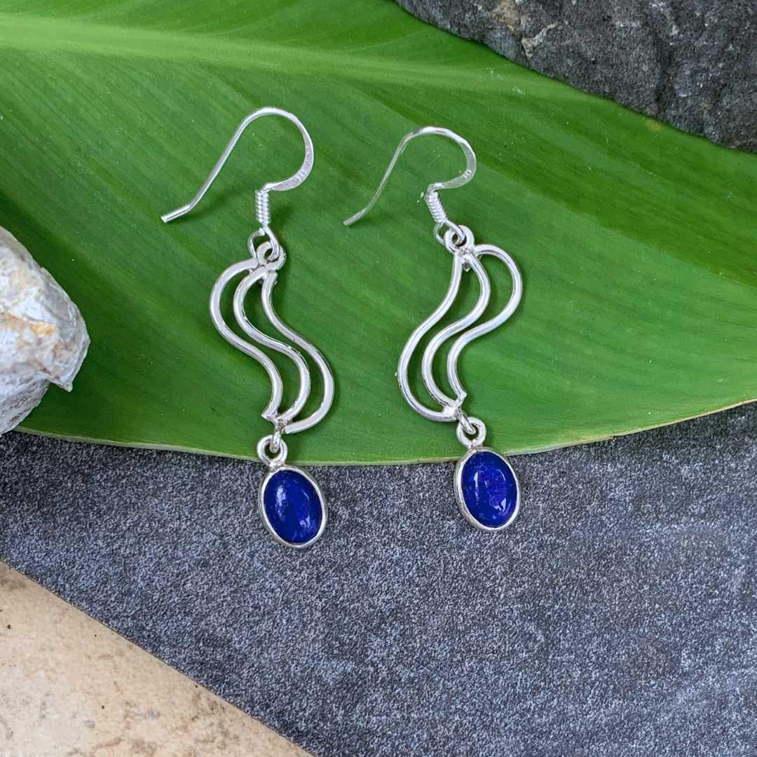 an image of a pair of Wavy Sterling Silver and Lapis Lazuli Earrings