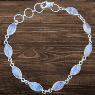 an image of a Marquise Rainbow Moonstone Sterling Silver Bracelet