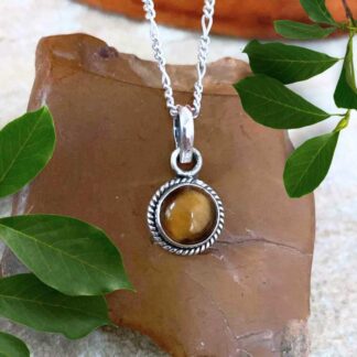 Petite Round Tiger's Eye Sterling Silver Pendant