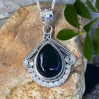 Sterling Silver and Black Onyx Fan Pendant