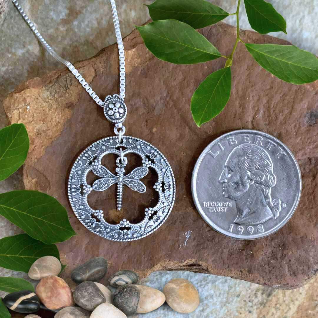 Vintage Style Sterling Silver Dragonfly Pendant - Image 2