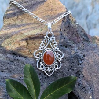 an image of a Filigree Sterling Silver and Carnelian Pendant