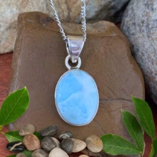 an image of a Dainty Oval Larimar and Sterling Silver Pendant