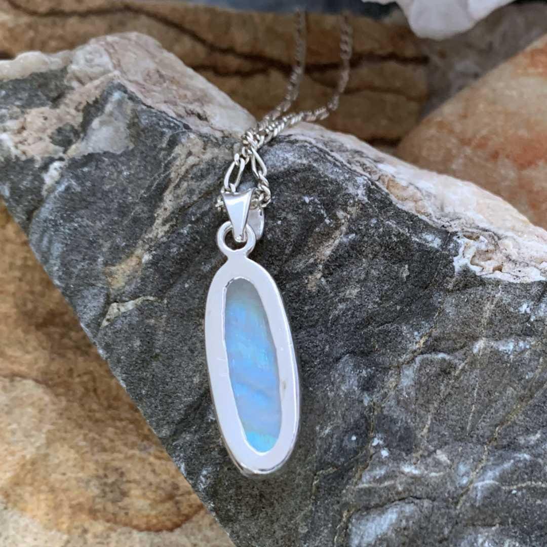 an image of the back of an Oblong Rainbow Moonstone and Sterling Silver Pendant