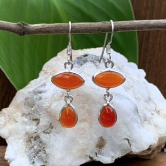 an image of a pair of Marquise and Teardrop Carnelian and Sterling Silver Dangle Earrings