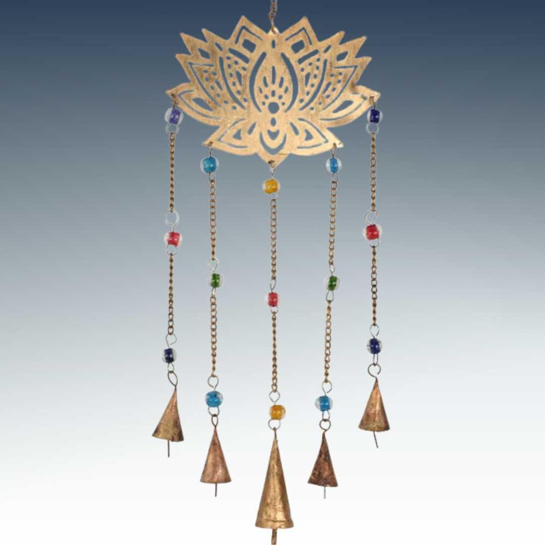 an image of a Recycled Metals Lotus Wind Wind Chime that is 20" long