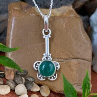 An image of a Flower Green Onyx and Sterling Silver Pendant