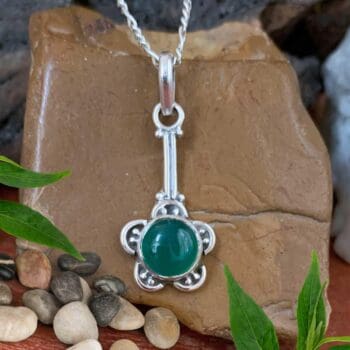 An image of a Flower Green Onyx and Sterling Silver Pendant