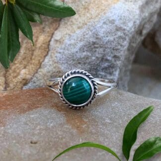 an image of a Round Malachite and Sterling Silver Ring
