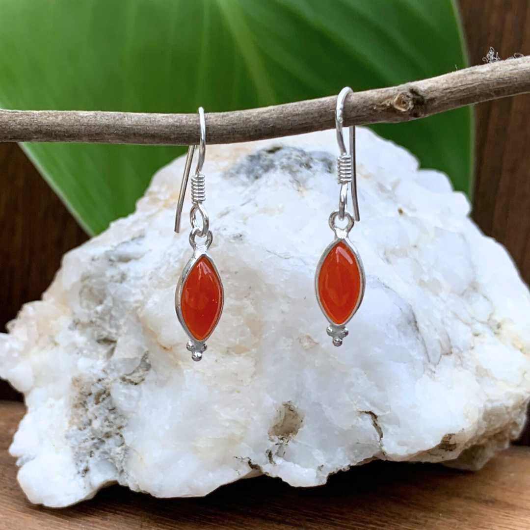 an image of a pair of Petite Marquise Carnelian and Sterling Silver Earrings