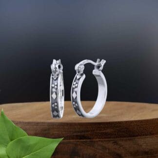 an image of a pair of Petite Diamonds and Dots Sterling Silver Click Hoop Earrings