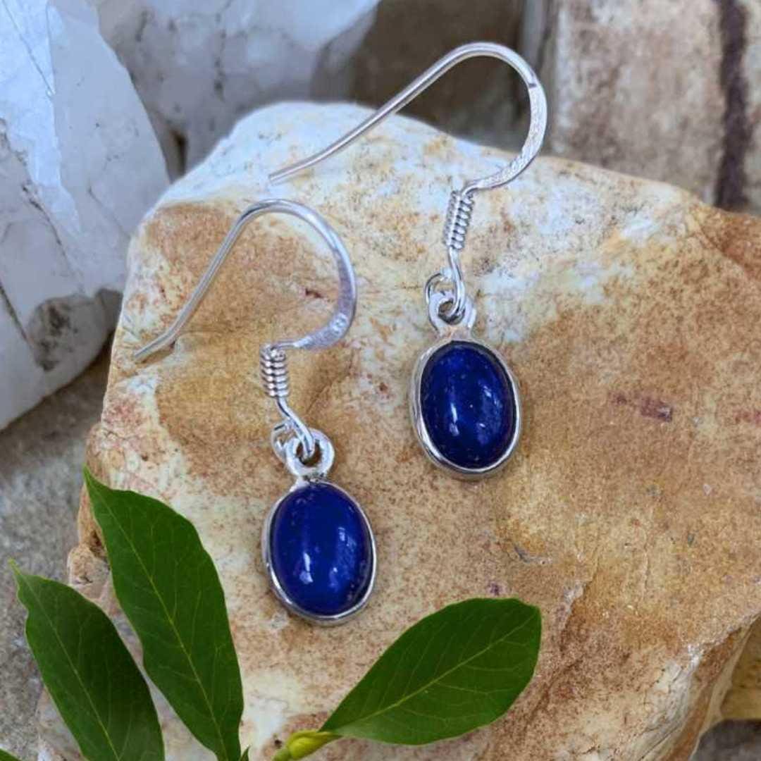 Petite Oval Lapis Lazuli and Sterling Silver Earrings