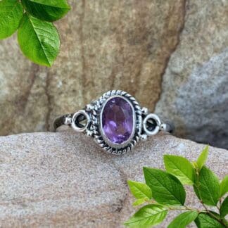 an image of an Oval Faceted Amethyst and Sterling Silver Ring