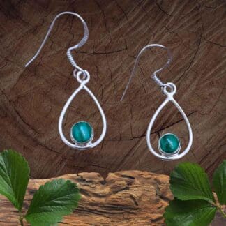 Open Oval Sterling Silver and Malachite Earrings
