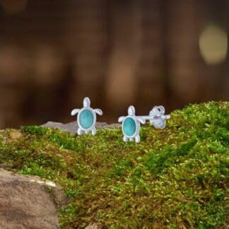 an image of a pair of Turquoise and Sterling Silver Sea Turtle Stud Earrings