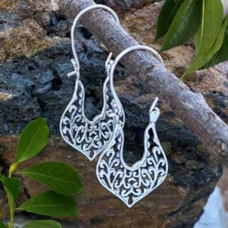 an image of a pair of Elegant Filigree Sterling Silver Hoop Earrings