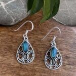 an image of a pair of Oval Filigree Sterling Silver with Marquise Labradorite Earrings
