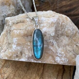 an image of an Oblong Labradorite and Sterling Silver Pendant