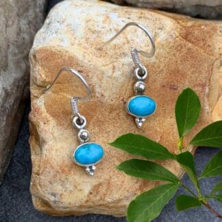 An image of a pair of Dainty Oval Turquoise and Sterling Silver Earrings