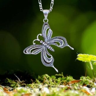 an image of an Oxidized Sterling Silver Angled Butterfly Pendant