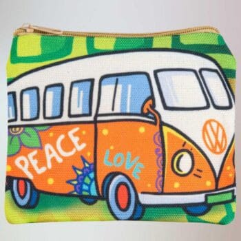 an image of a brightly colored Hippie Peace Sign Volkswagon Bus Coin Purse