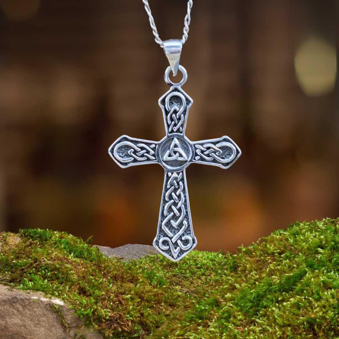 an image of a Sterling Silver Triquetra Knot Celtic Cross Pendant